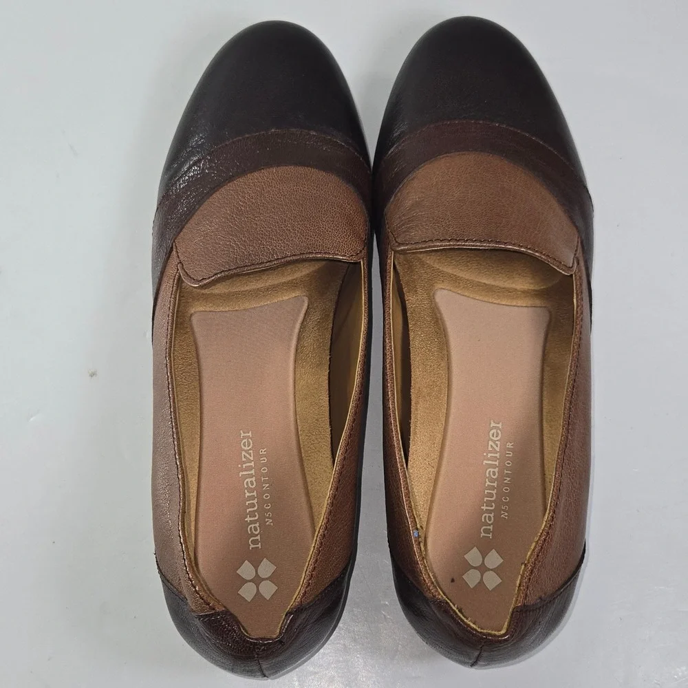 Naturalizer Coretta Women Brown Leather Block‎ Heel Loafer N5 Contour Size 9M